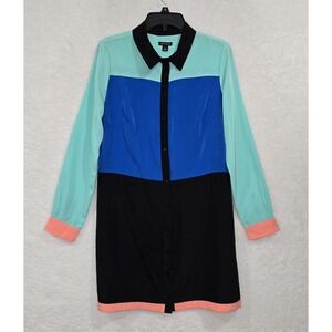 I Heart Ronson Colorblock Long Sleeve Shirt Dress Collared Size Large Button-Up